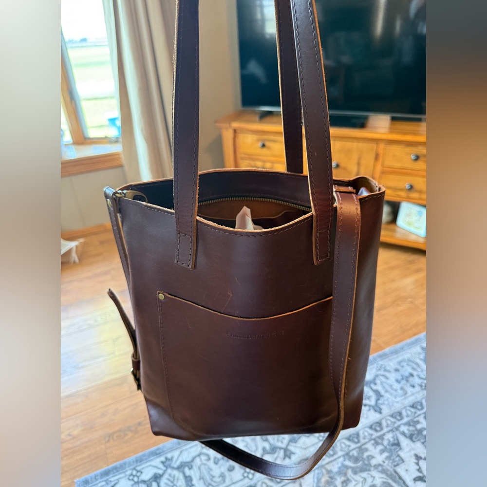 Portland Leather “Almost Perfect” Crossbody Tote in Cognac with Zipper